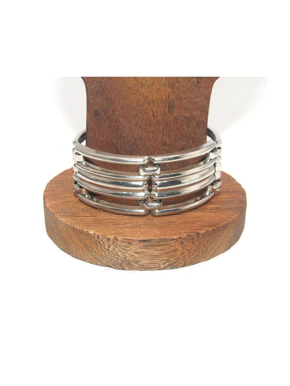 Vintage Silver Tone 7 Inch Panel Link Bracelet with Hinge Clip Clasp.